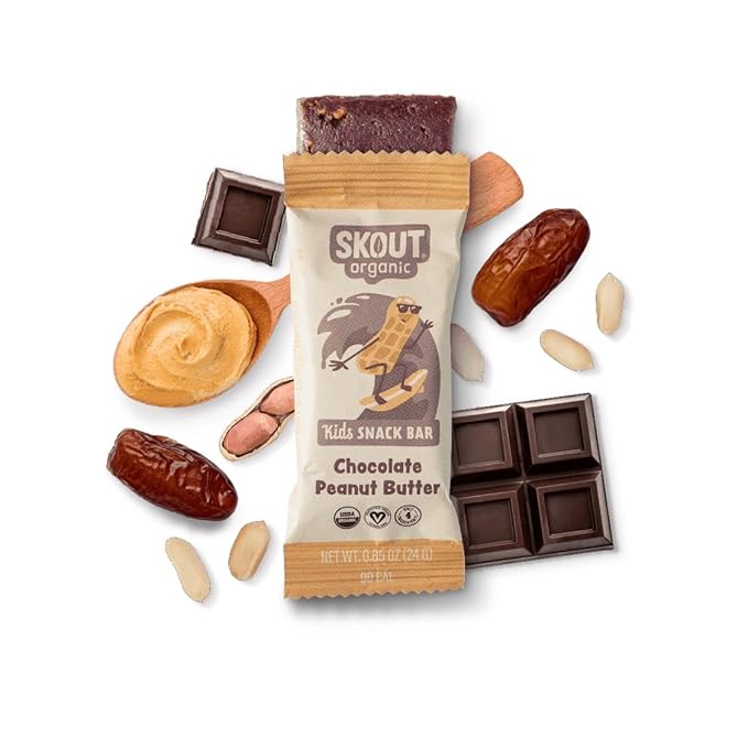 Skout Organic Chocolate Peanut Butter Kids Snack Bars (18 Pack) | Organic Kids Snack Bars | School Snacks & Lunch Snacks | No Refined Sugar | Vegan & Paleo | Gluten, Dairy, Grain Free