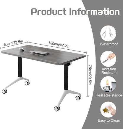 Conference Table,Folding Conference Table with Silent Wheels,Rectangular Business Conference Room Table,for Reception Offices Classrooms Meeting Training Room (6, Grey, 47.2in)