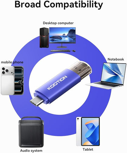 64GB USB C Flash Drive 5-Pack, KOOTION 2-in-1 Type-C Flash Drive USB-A&USB-C 3.0 Dual Drive OTG, Thumb Drive Memory Stick for Android Smartphone/Tablet/PC