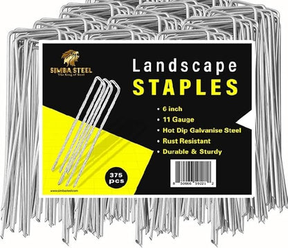 600 Pack x 6 Inch Landscape Staples Galvanised, Fabric Pins, 11 Gauge, Garden Staples, Tent Stakes, Fabric Pins for Lawn, Fence, Tent, Decoration, Weed Barrier, Outdoor. (600 x 6in)