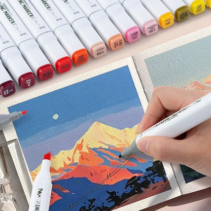 TRANSON Alcohol Markers for Drawing Coloring 24 Colors Dual-tip Fine and Chisel Tips