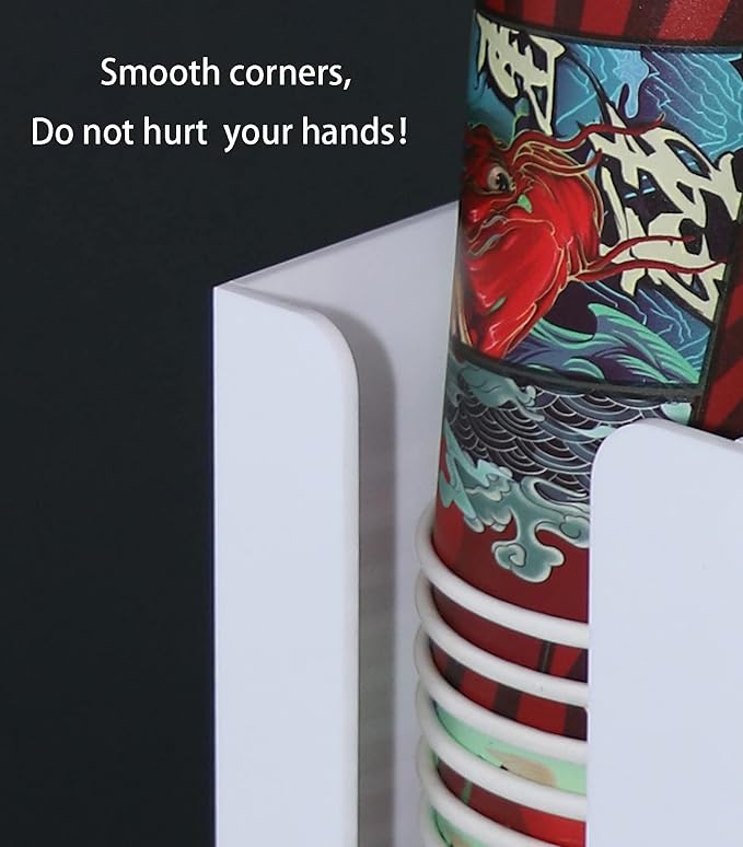 Tirifer Disposable Paper Cup Dispenser, Acrylic Coffee Cup and Lid Storage Organizer Holder, Coffee Milk Tea Shop Restaurant Accessories Christmas Party Supplies, 3 Compartments, White