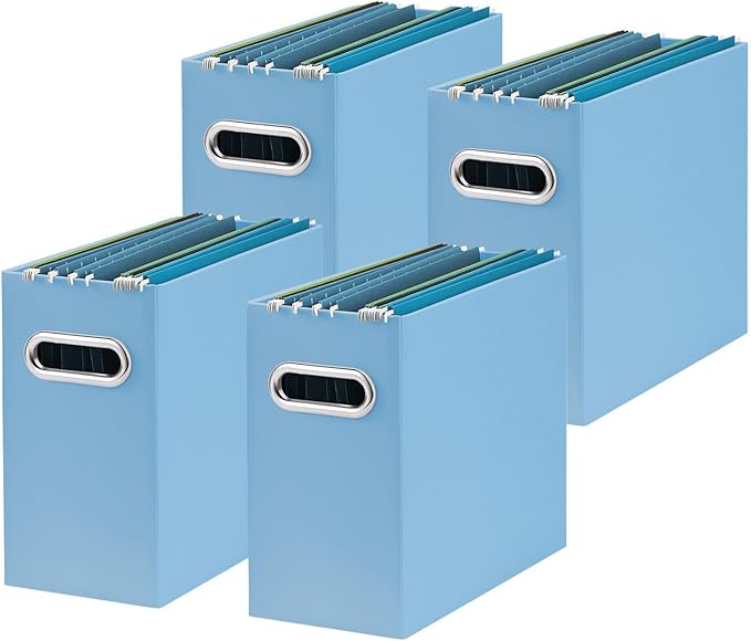 Oterri Cardboard File Organizer Box for Hanging File Folders Letter Size,File Box for Computer Desk,File Cabinet,Working Home,Office,Classroom (Blue, Letter Size - 4 Packs)