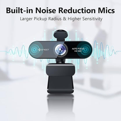 1080P Webcam with Microphone, eMeet Nova AutoFocus HD Webcam, 96°View Web Camera w/ 2 De-Noise Mics for Laptop/Desktop, Plug & Play USB Streaming Computer Camera for Conference/Calling/Teaching/Gaming