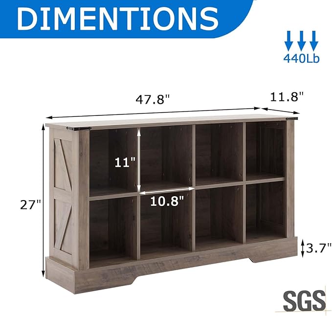 8 Cube Storage Organizer with LED Lights, Wooden Bookcase with Storage, Modern Cube Shelf for Living Room, Bedroom, Home Office - Grey