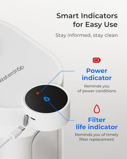 Waterdrop Rechargeable Water Filter Dispenser, 5-Stage Long-Life Instant Electric Powerful Pitcher, Reduce 70+ Contaminants, Soften Water, 15-Cup Countertop Water Filtration System, NOT Reduce TDS