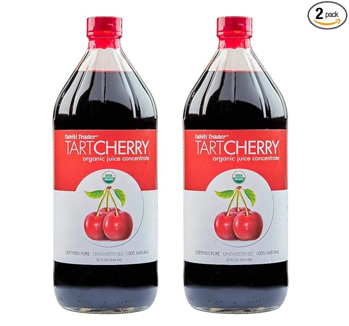 TAHITI TRADER Tart Cherry Juice Concentrate - Ready to Drink Organic Superfood Promoting Immune Support & Overall Health - Pure, Unsweetened Fruit Juice - (32 oz, 2 Pack)