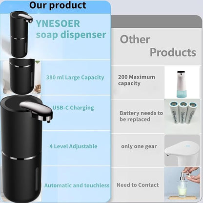 2 Pack Automatic Soap Dispenser, Touchless Foam Soap Dispenser Dispenser Electric Wall Mounted Motion Sensor Waterproof Dispenser Pump for Thin & Thick Liquid(Black)