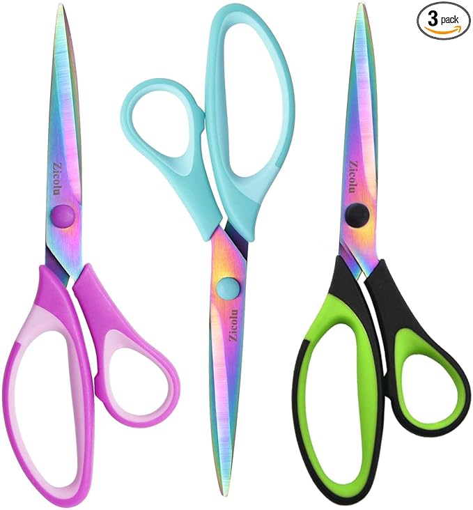 8.5" All-Purpose Scissors Set of 3, Sharp Titanium Coated Blades, Comfort-Grip, Right/Left Handed
