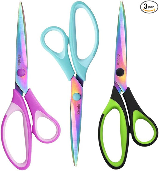 8.5" All-Purpose Scissors Set of 3, Sharp Titanium Coated Blades, Comfort-Grip, Right/Left Handed