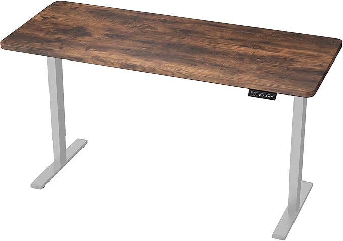 VIVO Electric 60 x 24 in Rustic Standing Desk, Memory Height Adjustment, 1B Series, One-Piece Vintage Brown Top, Gray Frame, DESK-KIT-1G6N