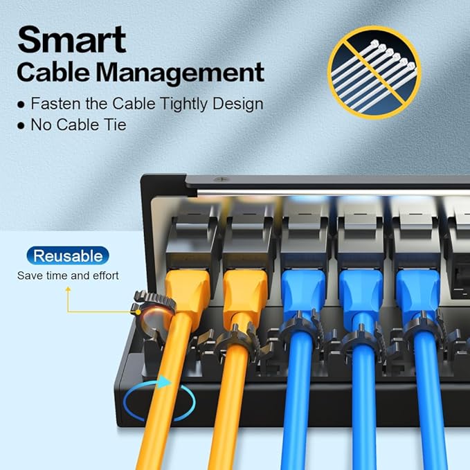 8Port Patch Panel CAT6 Keystone Patch Panel Shielded Network Patch Patch with Smart Cable Management for Home/Office Network (1U 8Port, CAT6)