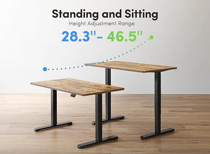 FEZIBO Standing Desk, 55 × 24 Inches Electric Height Adjustable, Sit Stand Up Desk, Home Office Desk with Splice Board, Black Frame/Rustic Brown TOP