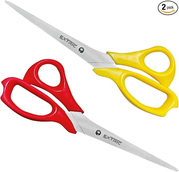 EXTRIC 7" All-Purpose Scissors, 2 Pack Heavy Duty, Stainless Steel, Red, Yellow