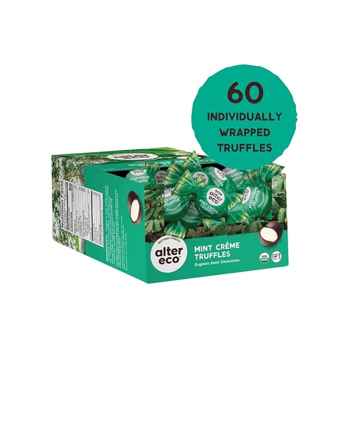Alter Eco | Mint Creme Truffles | 58% Pure Dark Cocoa, Fair Trade, Organic, Non-GMO, Gluten Free Dark Chocolate Truffles | 60 Truffles