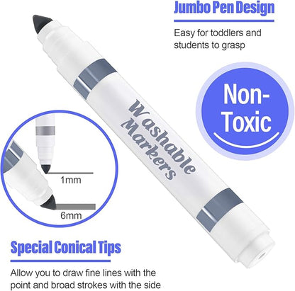 Janlaugh 36 Pcs Gray Washable Markers Bulk Coloring Broad Line Markers for Kids Gray Conical Tip drawing pen for School Supplies, travel Art baby shower gender reveal party Supplies, Ages 6+