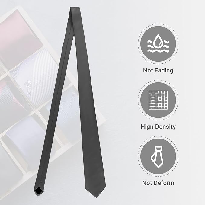 Black Ties For Men Solid Pure Color Formal Neckties 3.15" (8CM) Men's Tie for Business and Wedding with Gift Box