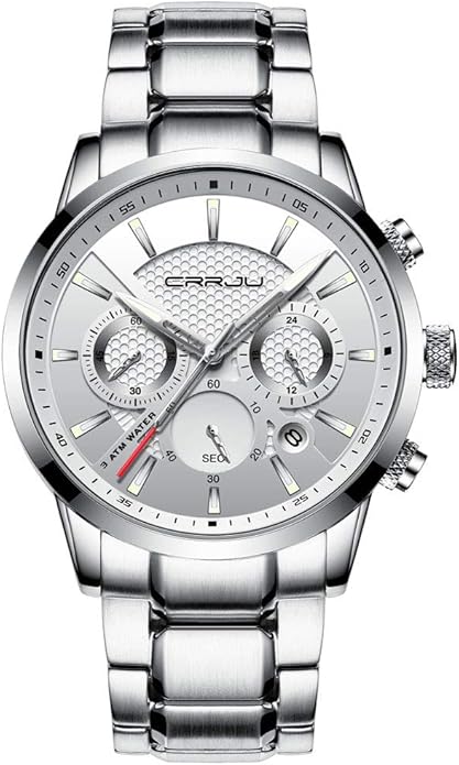 CRRJU Men's Business Casual Chronograph Quartz Waterproof Wristwatch Black Leather Strap