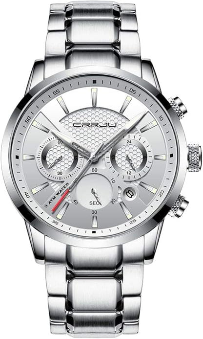 CRRJU Men's Business Casual Chronograph Quartz Waterproof Wristwatch Black Leather Strap