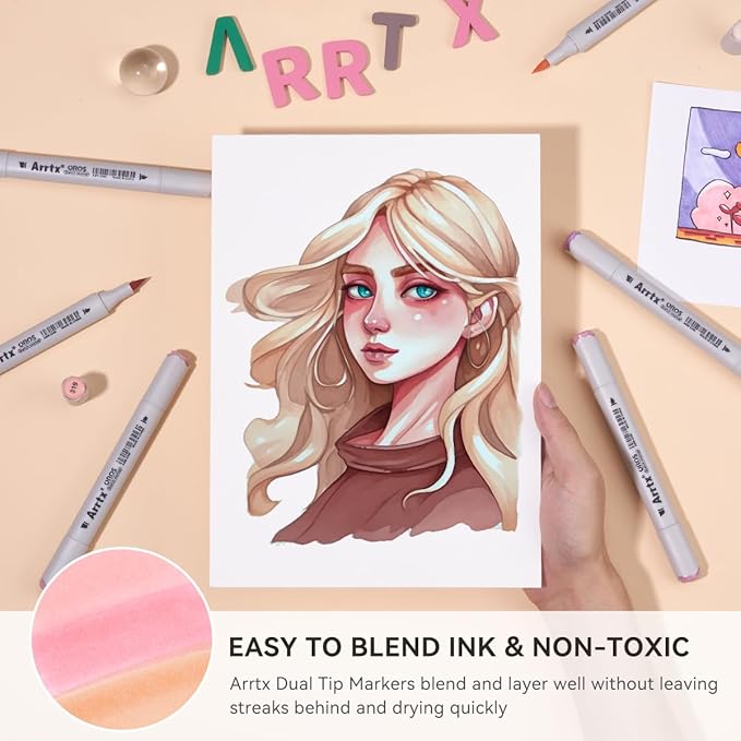 Arrtx Skin Tone Alcohol Markers Oros 48 Colors,Brush & Chisel Tip Art Markers for Adult Artists Drawing,Coloring,Sketching,Illustration,Gift Package