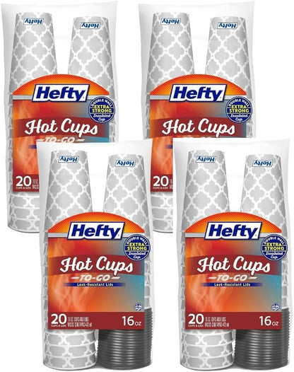 Hefty Paper Disposable Hot Cups with Lids, 16 Ounce, 20 CT (Pack - 4)