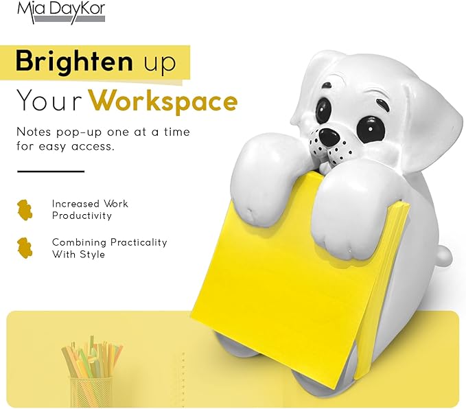Resin Made Cute Sticky Note Holder for Desk | Happy Dog Face Pop Up Post it Note Dispenser | Pop Up Sticky Notes Dispenser for Office Holds 3" x 3" Notes for School, Office Desk Supplies