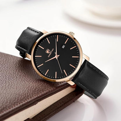 CHEETAH Minimalist Waterproof Quartz Watches for Men with Leather Strap, Auto Date