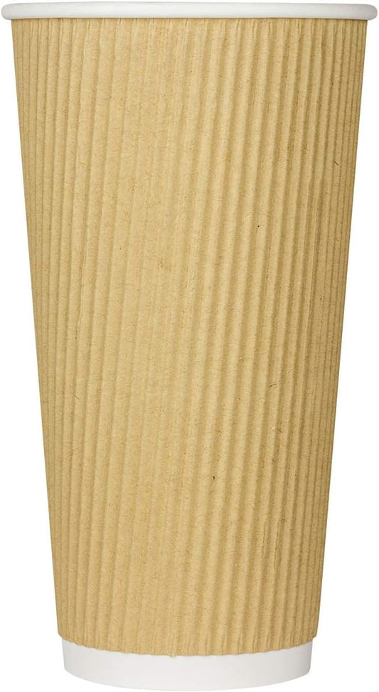 Karat 20oz Ripple Insulated Coffee Hot Cups [500 Count] Kraft Double Poly Lined Paper Hot Cup - Ideal for Hot Beverages, 90mm