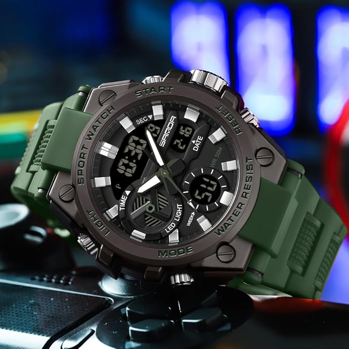 KXAITO Men's Watches Sports Outdoor Waterproof Military Watch Date Multi Function Tactics LED Alarm Stopwatch