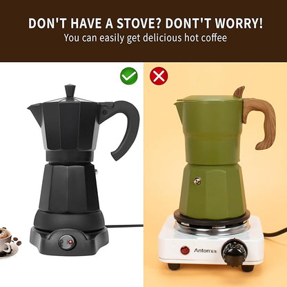 Cafetera Espresso Maker, 6 Cup Portable Coffee Machine, 300ml Portable Cafeteras Electricas Modernas, Electric Moka Pot with Detachable Base & Overheat Protection, Coffee Gift for Home Travel