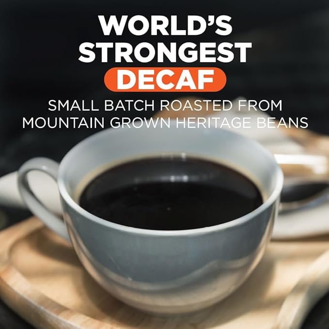 Maud's World's Strongest Decaf Coffee Pods, 18 ct, Decaffeinated Dark Roast Coffee in Recyclable Single Serve Pods – 100% Arabica Coffee, Compatible with Keurig K Cups Maker