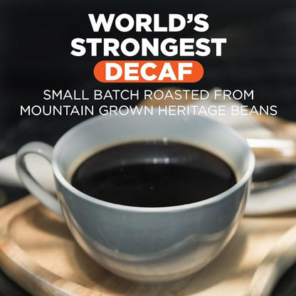 Maud's World's Strongest Decaf Coffee Pods, 18 ct, Decaffeinated Dark Roast Coffee in Recyclable Single Serve Pods – 100% Arabica Coffee, Compatible with Keurig K Cups Maker