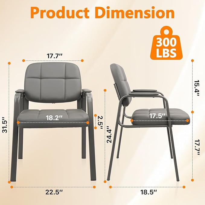 CLATINA Waiting Room Guest Chair with Bonded Leather Padded Arm Rest for Office Reception and Conference Desk(Grey 6 Pack)