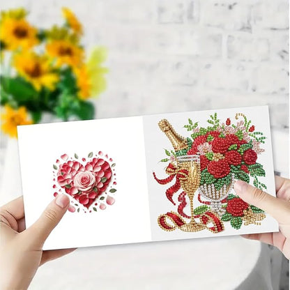 6pcs DIY Valentine Flower Coffee Diamond Art Painting Greeting Cards Kit, Rhinestone Art Holiday Birthday Card Set with Envelopes, DIY Festival Craft for Girlfriend, Christmas Valentine Gift Making Supplies