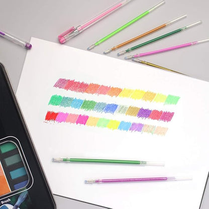 160 Colors Gel Pen Ink Refills, Glitter Neon Gel Ink Pens Refills Replace Cartridges for Glitter Gel Pens Set,for Kids Drawing Adult Coloring Books Journaling Women Gifts, No Repeats