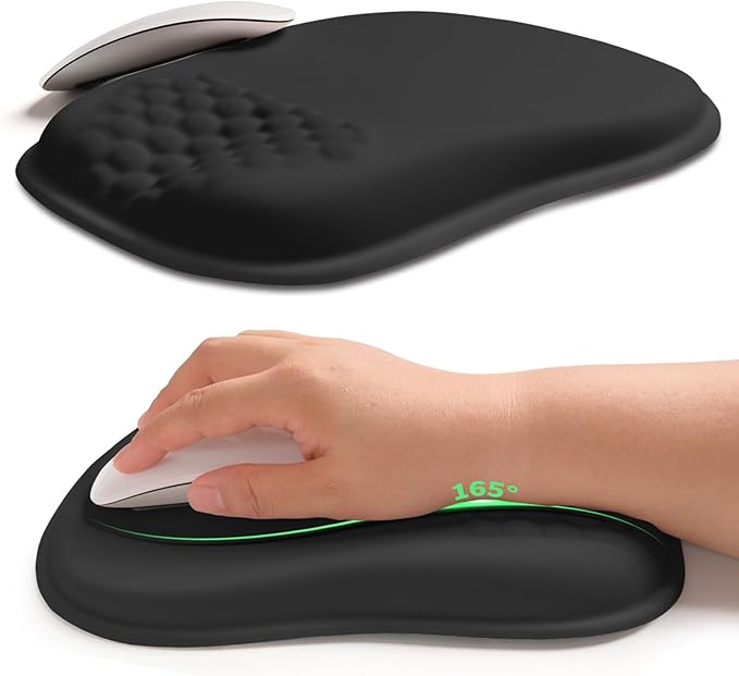 Hokafenle Ergonomic Wrist-hugging Mouse Pad Wrist Support, U-shaped Holding Wrist Rest Mousepad for Carpal Tunnel Pain Relief with Cushioned Memory Foam Slope Massage Bulge (Classic 10.2x8.3 in,Black)