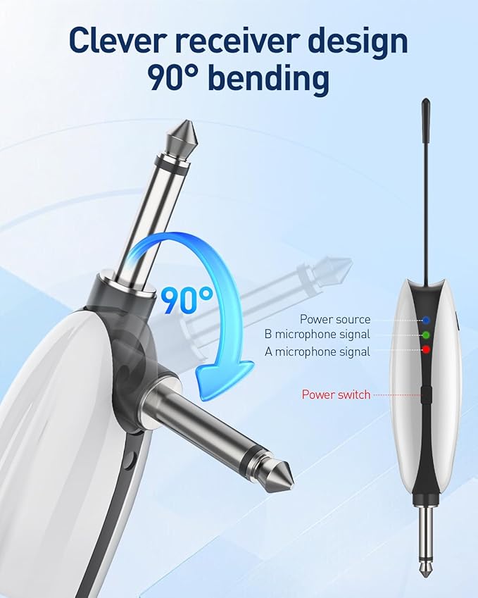 Wireless Microphone, UHF Metal Rechargeable Wireless Microphone, Rechargeable Receiver, 1/4 "Output with 1/8" Output, Suitable for Karaoke Singing, Speeches, Churches,Meetings, Weddings, 240 Ft.
