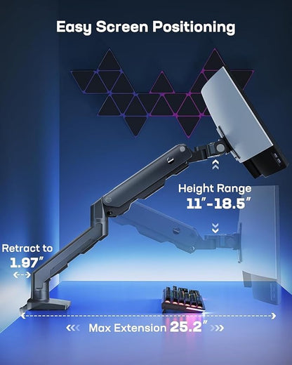 HUANUO Heavy Duty Monitor Arm for 49 inches Screens up to 35 lbs, Aluminum Ultrawide Screen Arm for Samsung Odyssey G9 and More, Fully Adjustable Monitor Stand for Desk, VESA 100x100mm, Black