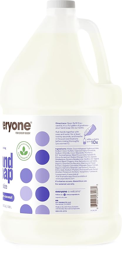 Everyone Liquid Hand Soap Refill, 1 Gallon, Lavender and Coconut, made with Essential Oils for kitchen and bathroom