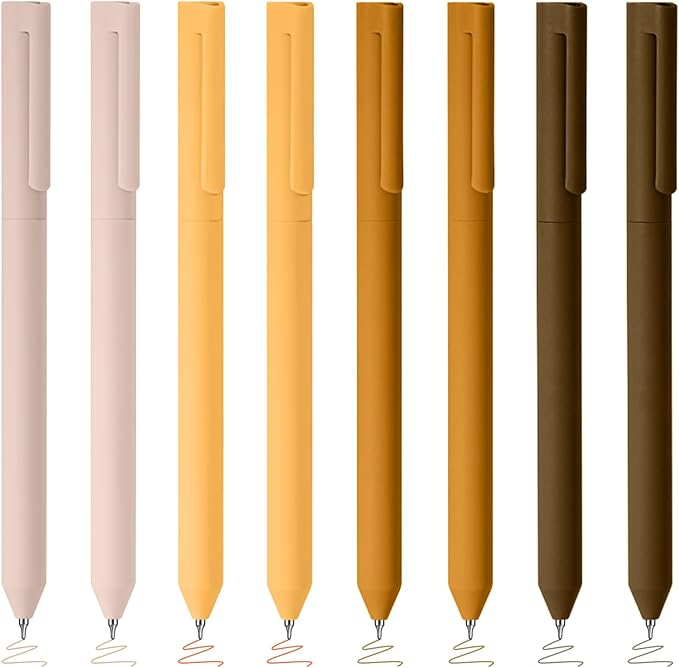 BAYTORY 8Pcs Colored Gel Pens, 0.5mm Fine Point Multicolored Ink Pen, Colorful Pens Smooth Writing for Note Taking and Marking Supplies (Khaki)