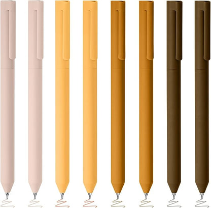 BAYTORY 8Pcs Colored Gel Pens, 0.5mm Fine Point Multicolored Ink Pen, Colorful Pens Smooth Writing for Note Taking and Marking Supplies (Khaki)