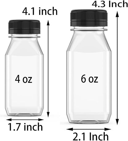 6 Ounce Plastic Juice Bottle Drink Containers 5 Pcs Juicing Bottles with Black Lids, Suitable for Juice, Smoothies, Milk and Homemade Beverages