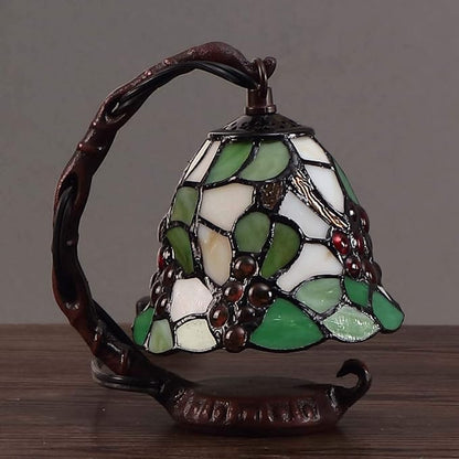 Bieye L10035 Grapes Tiffany Style Stained Glass Table Lamp with 6-inch Wide Lampshade Hanging on The Base (Green)