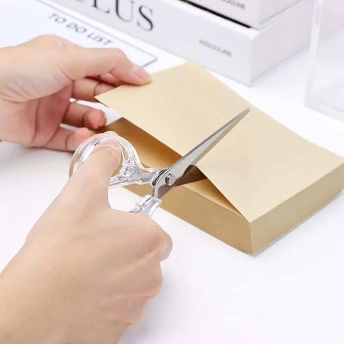 6 Inch Office Scissors Clear Acrylic Handles Silver Craft Scissor Semi-Circular Grip Fabric Shears Stainless Steel Sharp Blades Round Tips for Paper Thread (Silver)