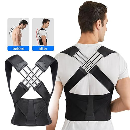 Posture Corrector for Women and Men,Adjustable Shoulder Straightener,Back Support Brace,Upper Spine scoliosis, hunchback Black Medium