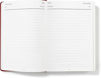 Wykeham's Executive 2026 Daily Journal Planner – US Public Holidays & Format – Customization Available (Crimson, 8.5"×5.5")