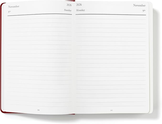 Wykeham's Executive 2026 Daily Journal Planner – US Public Holidays & Format – Customization Available (Personalized Crimson, 8.5"×5.5")