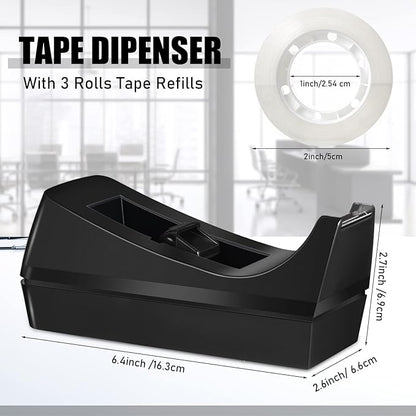 16 Pcs Desk Staplers Tape Dispensers Sets Desktop Office Staplers with Standard Staples Black Dispenser Holder with White Tape for Office School