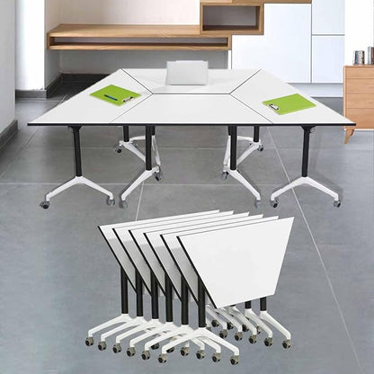 Conference Room Tables,47.2" Modern Office FoldingTraining Conference Table,Flip Top Mobile Seminar Table with Lockable Wheels,Mobile Foldable Meeting Table for Classroom Office (Trapezoid, 6 Pack)