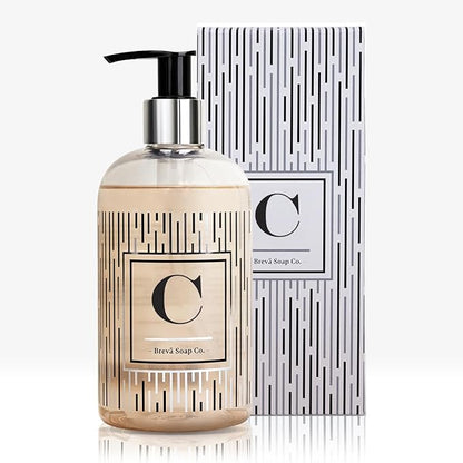 Brevä Soap Co. Monogrammed Luxury Liquid Hand Soap | Choose from Letters A to Z | Citrus Bloom Scent | Personalized Liquid Hand Wash for Bathroom & Kitchen |12 oz - Letter C